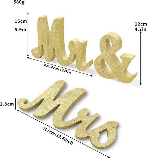 Wooden Mr and Mrs Sign - Rustic Wedding Signs for Table Decoration, Photo Props for Anniversary and Engagement