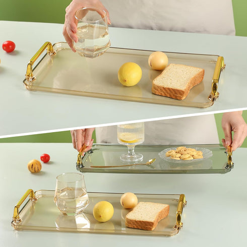 Generic Acrylic Serving Tray with Handles - Multi-Use Plastic Tray for Party, Kitchen & Bathroom - Decorative Valet