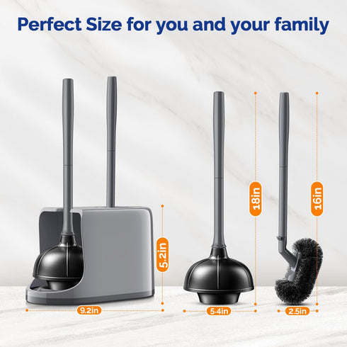 Set HAMITOR Toilet Plunger and Brush for Bathroom Cleaning with Extented Handle - Heavy Duty Toilet Plunger Combo