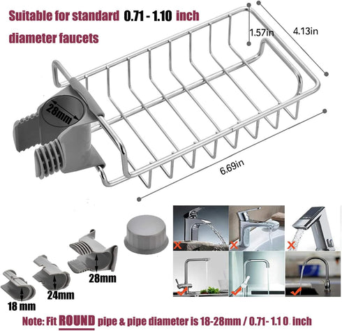 iPstyle Kitchen Sink Caddy Organizer, Over Faucet Sponge Holder, Stainless Steel Hanging Drain Rack for Scrubbers, Soap