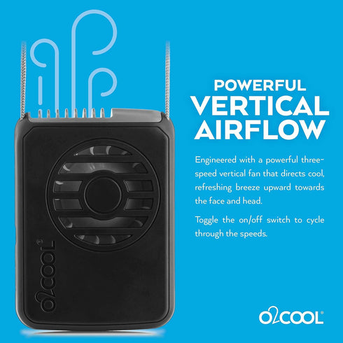 O2COOL Portable Neck Personal Travel USB Battery Powered Adjustable Lanyard Cooling Fan (Black)