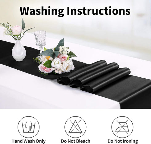 5-Pack Satin Table Runner Black, 12 x 108 inches Long, Table Runners for Wedding, Birthday Parties, Banquets
