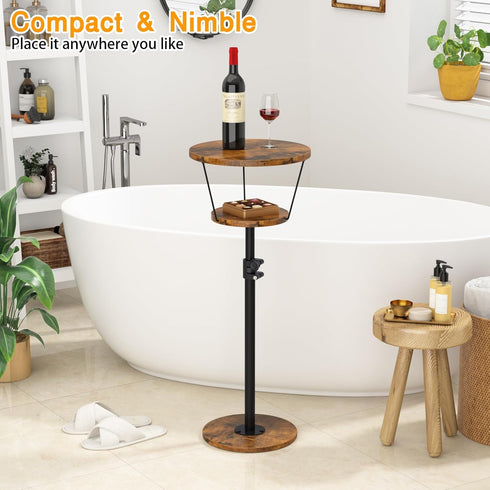Kificet 2 Small Side Table, Tier Drink Table, Height Adjustable Round End Table, Pedestal Side Table for Small Spaces