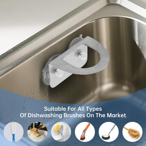 Dlilise Stainless Steel Kitchen Sink Dish Brush Holder with Suction Cups,Scrub Brush Holder, Compatible with Various
