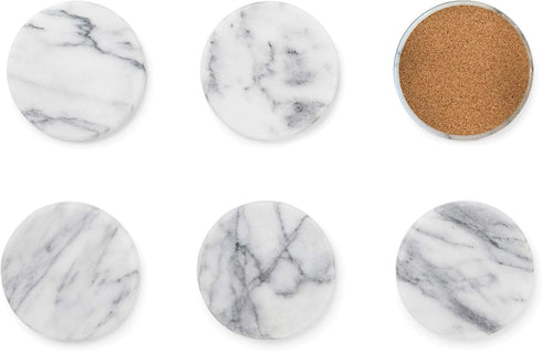 Fox Run Natural White Polished Marble Stone Coasters, Set of 6