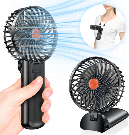 Rechargeable Portable Handheld Mini Fan: Small Foldable Personal Fan with 180° Adjustable 4 Speed Wind for Travel, Black