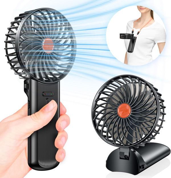 Rechargeable Portable Handheld Mini Fan: Small Foldable Personal Fan with 180° Adjustable 4 Speed Wind for Travel, Black