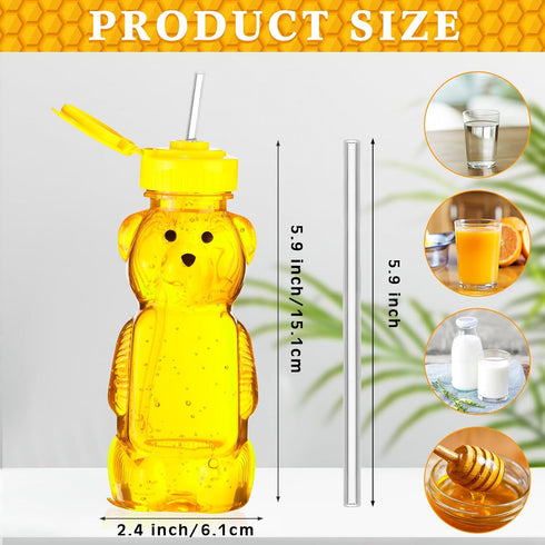 32 Pack Cups(8oz) Thenshop Honey Bear Bottle with Straws Empty Plastic Cup Honey Jar Containers Bear Shaped Squeeze