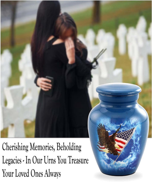 American Glory Keepsake Urn - Mini Urn for Ashes with American Flag and Eagle Design, Includes Premium Case & Velvet Bag