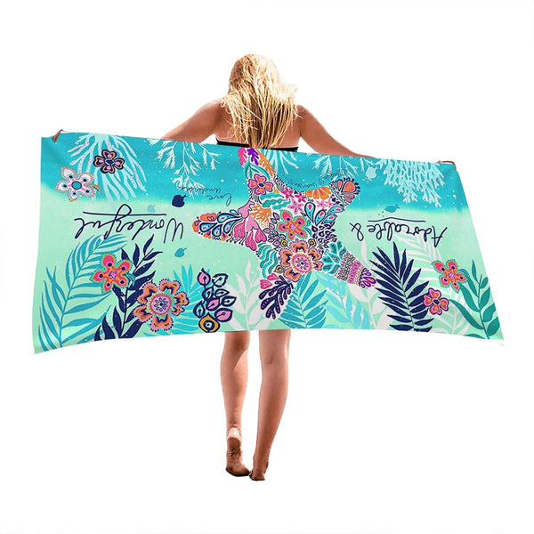 Microfiber Beach Towel, Oversized 30×60 inch Sand Free Quick Dry Lightweight Towel with Cute Starfish Design