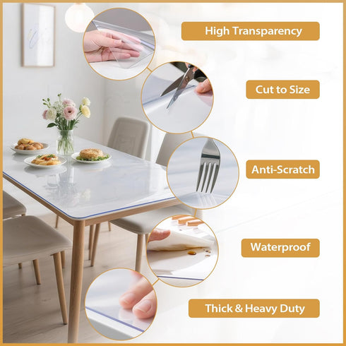 24 48 Inch, 1.4mm Clear Table Protector x Thick Waterproof PVC Plastic Table Cover, Durable Table Pad for Dining Room