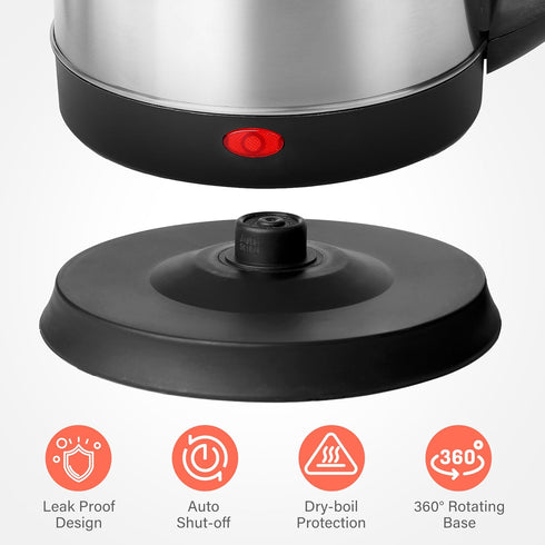 Stainless Steel Electric Tea Kettle, 1.7L Cordless Water Boiler with 360 Degree Rotational Base, 1000W, Silver