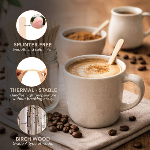 5.5 1000pcs Apremont Birchwood Coffee Stirrers Eco-Friendly Wooden Stir Sticks for Hot & Cold Drinks Compostable