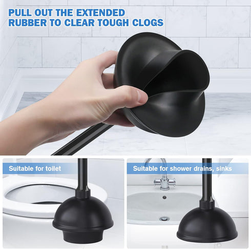 Toilet Plunger and Brush Set, Heavy Duty Silicone Toilet Brush with Ventilated Holder for Bathroom Cleaning