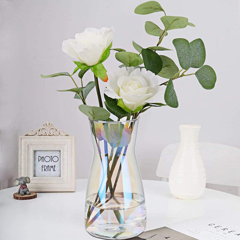 8 inch Iridescent Glass Flower Vases for Centerpiece Table Decor, Modern Boho Style Vase for Wedding Housewarming Gift