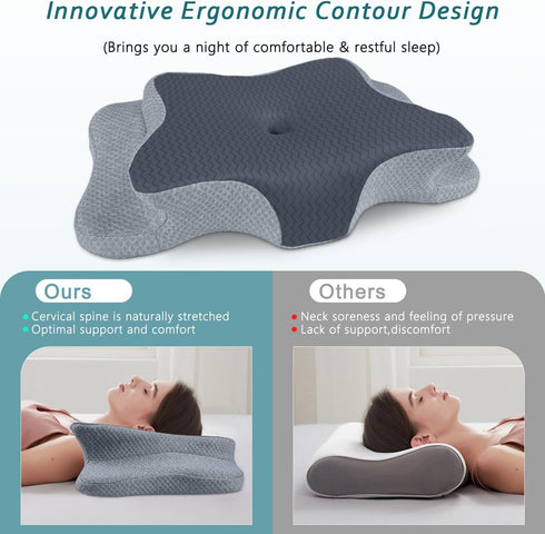 CHxxy Cervical Pillow for Neck Pain Relief, Memory Foam Pillows, Ergonomic Contour Bed Pillow, Soft for Side Sleep