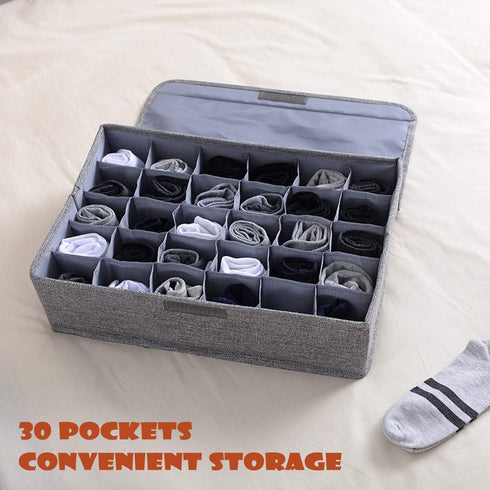 AARAINBOW 2 Packs Underwear Socks Ties Storage Organizer with Lids, Foldable Closet Drawer Organizer 60 Cells (30 Cell,
