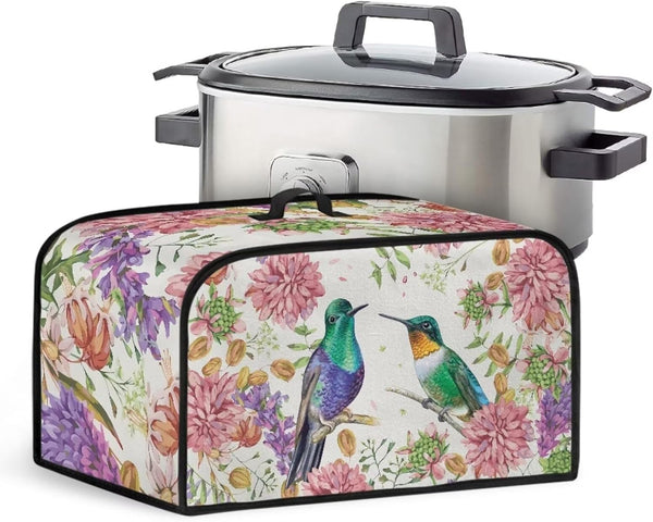 TODIYADDU Hummingbird Floral Slow Cooker Cover, Trendy Dust Cover with Storage Pocket for Kitchen Appliances