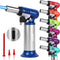 TBTEEK Butane Torch T907 with Fuel Gauge, One-Hand Operation Kitchen Lighter for BBQ, Baking, Crafts (Blue)