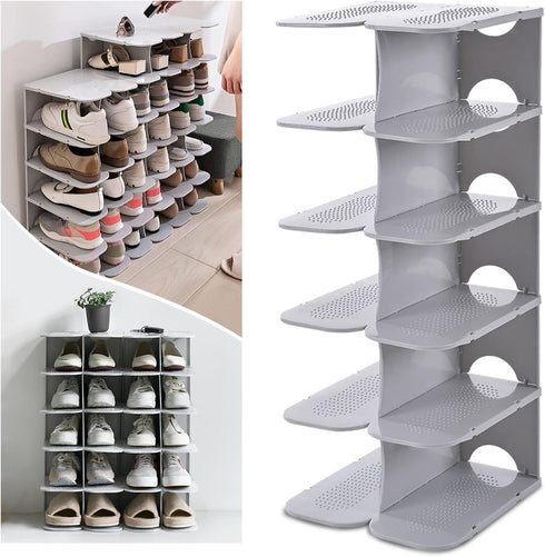 6-Tier Narrow Shoe Rack for Small Entryways, Space-Saving Adjustable Stackable Shelves, Free