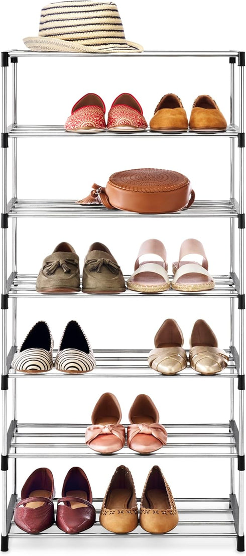 7-Tier 14 Whitmor Shoe Rack - Small Space Solution - Store up to Pairs of Shoes - Organize Shoes & Accessories - Chrome