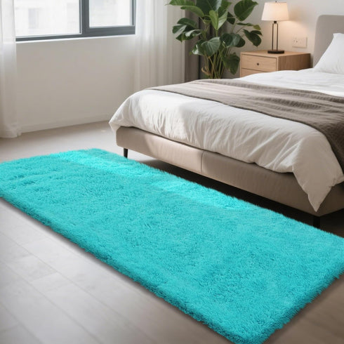 Teal Blue Rug Fluffy Rugs, 3x7 Teal Area Rugs for Bedroom, Soft