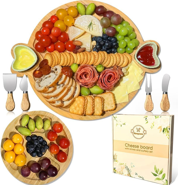 Charcuterie Boards Gift Set: Bamboo Cheese Board Set - Unique Gifts for Mom, Housewarming, Wedding, Bridal Shower