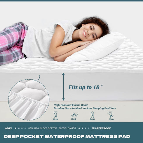 UNILIBRA Full Mattress Protector Waterproof, Deep Pocket Mattress Pad Cover Up to 18 Inches, Quilted Fitted Topper