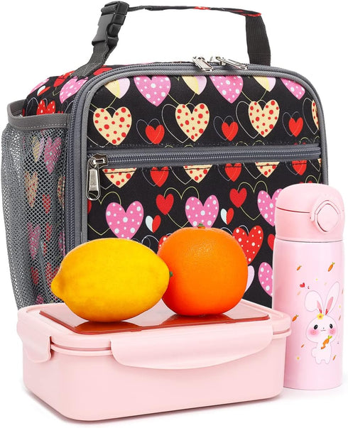 FlowFly Kids Lunch Box, Insulated Soft Bag Mini Cooler Thermal Meal Tote Kit for Girls, Boys, Heart