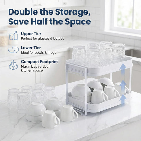 2-Tier Countertop Zosenley Cup Drying Rack with Removable Drainboard, Rust-Proof Iron Mug Organizer, Multi-Purpose