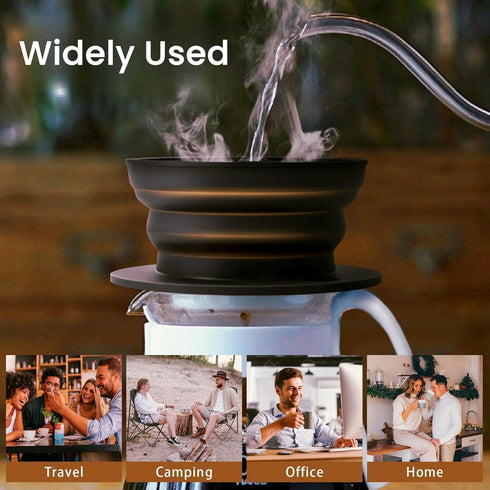 Paperless Collapsible Pour Over Coffee Dripper - Travel Coffee Maker with Reusable Metal Filter