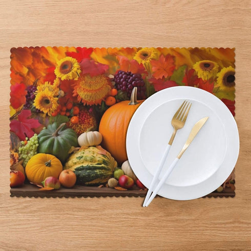 Autumn Fall Pumpkins Placemats Set of 6, Non Slip Heat-Resistant Washable Table Place Mats for Kitchen Dining