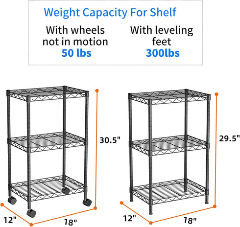 3 Pantry12D 18W 30.7H Golpart Small Tier Shelves Storage Wire Shelving Unit Metal Shelf Adjustable Organizers Storage