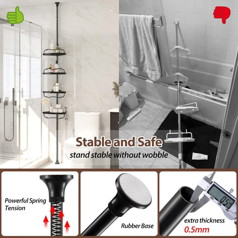 cogardenshower 4 Shelves,54"-114 Corner Shower Caddy Tension Pole - Heavy Duty Floor to Ceiling Shower Organizer