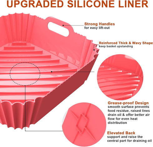 Air Fryer Silicone Liners Square, 2 Pack 7.1 Inch Reusable Pot Oven Liner Baking Tray