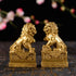 BRABUD 2.8in Fengshui Brass Pair of Fu Foo Dogs Guardian Lion Statues, Housewarming Congratulatory ZD099 Gold