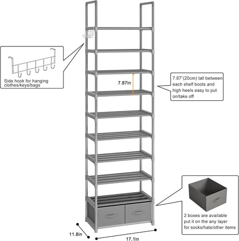 Closets,Shoes (10 2 1 OYREL Shoe Rack, Sturdy Metal Shoes Rack Organizer,Narrow Shoe Rack,Shoe Racks for Rack,Shoe
