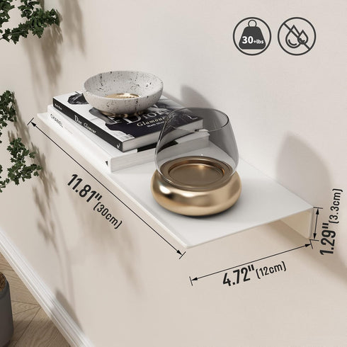 Danpoo White Metal Floating Shelf for Wall Storage, 12” Small Display Shelf for Living Room/Bathroom/Kitchen/Bedroom