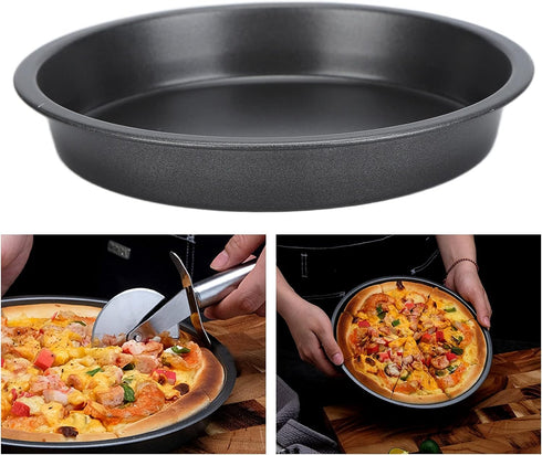 2Pcs Pizza Pan, Carbon Steel Non Stick Deep Baking Pan, Round Pizza Bakeware Sheet Set for Kitchen Oven (9 in)