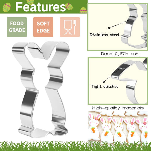 Easter Cookie Cutters Set, 6 Pieces Stainless Steel, Rabbit, Bunny, Carrot, Rabbit Face Shapes Biscuit Cutters
