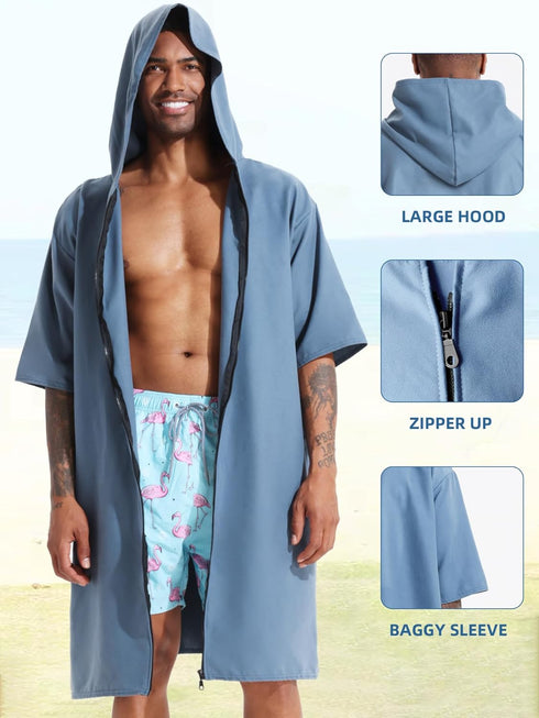 PISIQI Surf Poncho Changing Robe with Hood Absorbent Quick Dry Microfiber Wetsuit Changing Towel for Beach Surfing Men