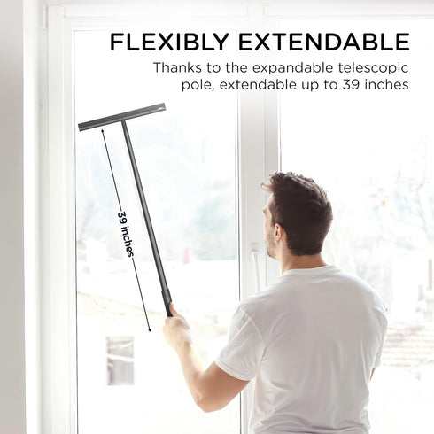BADIONA 100 cm Telescopic Shower Squeegee Black - With Suction Hook & up to I Shower squeegee for glass doors Cleaner