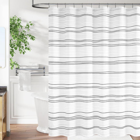 jinchan Black Grey White Striped Shower Curtain, Waterproof Fabric Set with Hooks, 70x72 inches Modern Abstract