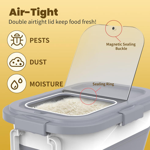 25-35Lbs HOYTAMDA Rice Container,Collapsible Airtight Food Storage Containers with Wheels,Handle,Rice Storage Container