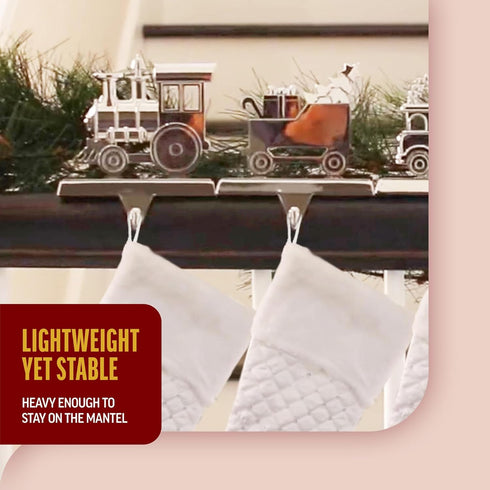 Set 2 Klikel Train Stocking Hanger of - Shiny Silver Metal Christmas Stocking Holder for Fireplace Mantle - Heavy Duty