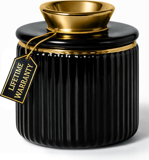 Butter Crock with Lid for Countertop Black and Gold Ceramic French Butter