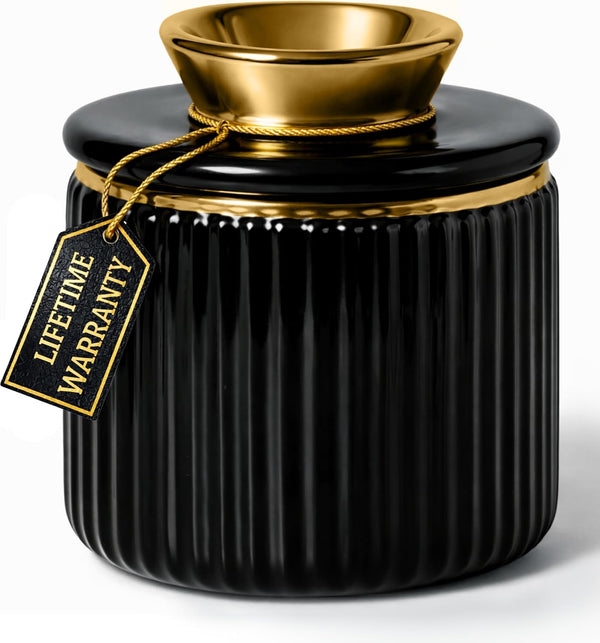 Butter Crock with Lid for Countertop Black and Gold Ceramic French Butter