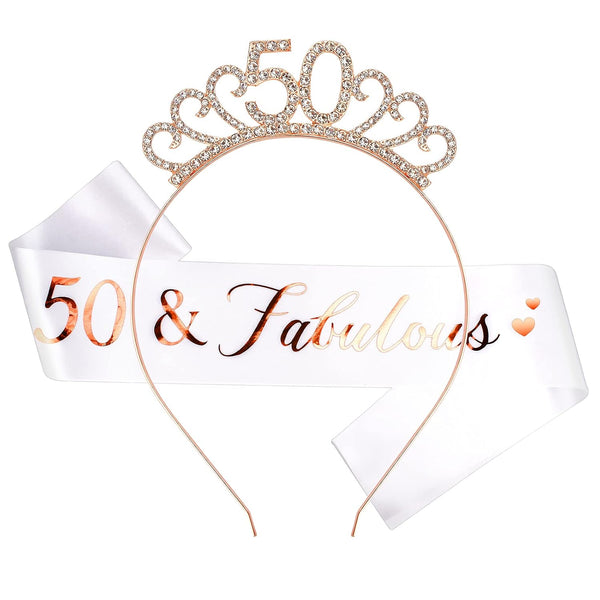 CIEHER 50 & Fabulous Sash and Tiara Set, Gifts for Women, Decorations for Turning 50 Birthday Party Supplies Favors