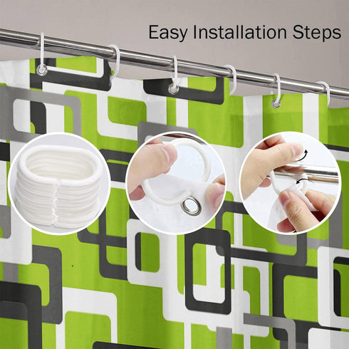 Shower Curtain Set, Modern Lime Green Black Gray White 72"x72" Waterproof Bath Bathroom Curtain with Hooks