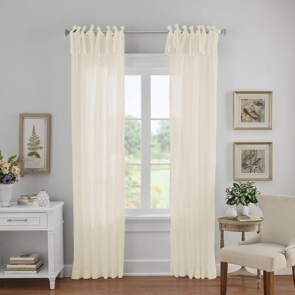 Elrene Home Fashions Jolie Crushed Semi-Sheer Window Curtain, 52" x 84", Adjustable Tie-Top